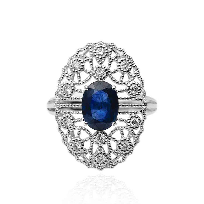 White Gold Oval Sapphire Ring   - Dreamy Blue Elegance - Unveiling Exquisite 14K Gold Blue Sapphire Rings - Saratti