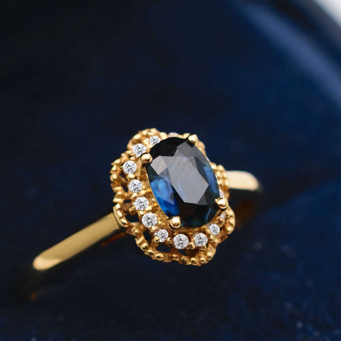 Elegant Oval Blue Sapphire Ring in Ring Box  - Dreamy Blue Elegance - Unveiling Exquisite 14K Gold Blue Sapphire Rings - Saratti