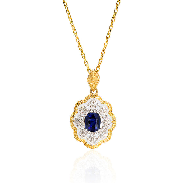 Bespoke Yellow Gold Blue Sapphire and Diamond Pendant - From the Earth to Your Jewelry Box - The Story of Virgo's September Birthstone - Saratti