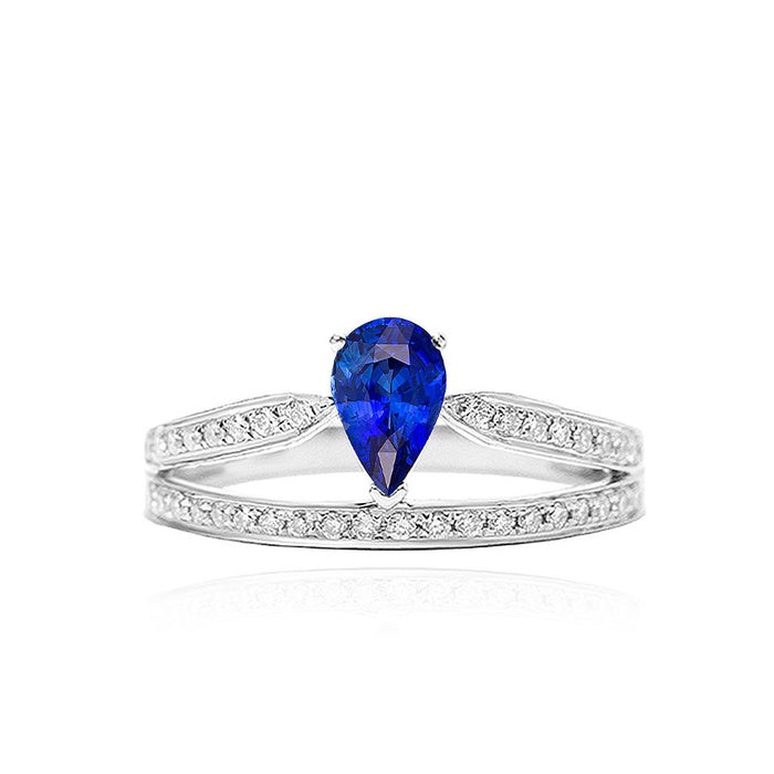Classic Blue Natural Sapphire and Diamond Split Shank Ring  - Dreamy Blue Elegance - Unveiling Exquisite 14K Gold Blue Sapphire Rings - Saratti